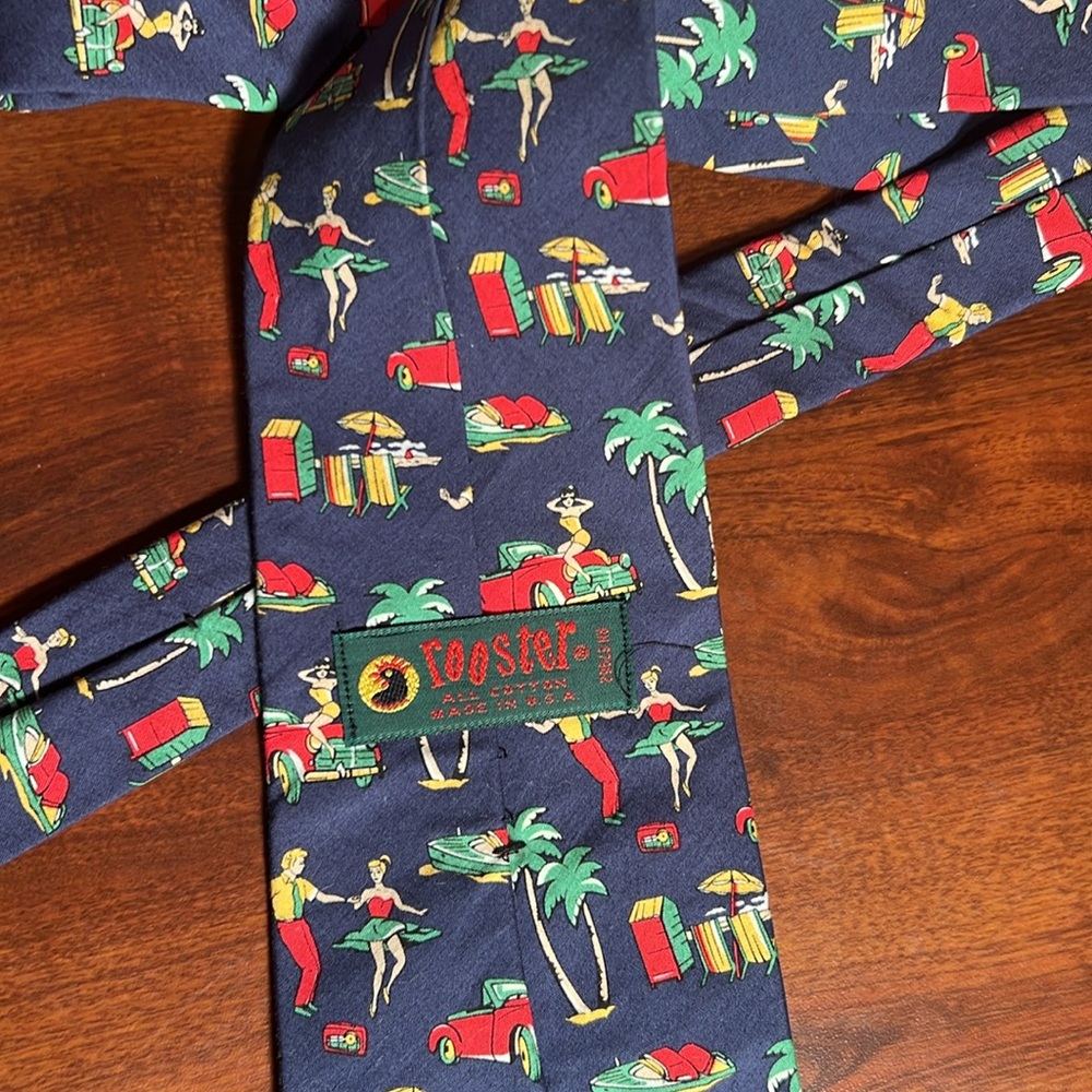 Rooster, navy tie, summer fun